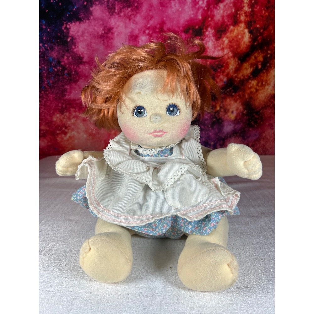 Vintage 1985 Mattel My Child Doll Red Hair Blue Eyes Blue Floral Dress 13 inch